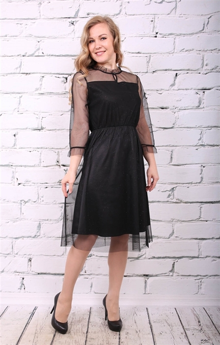 Платье текстильное Модель: п3270 Пол: женский Цвет: черный Рисунок: без рисунка - фото 80614
