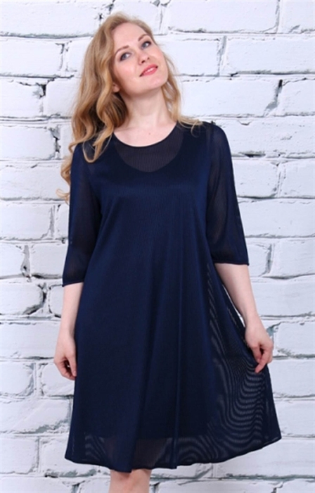Платье текстильное Модель: п3112 Пол: женский Цвет: темно-синий Рисунок: без рисунка - фото 80750