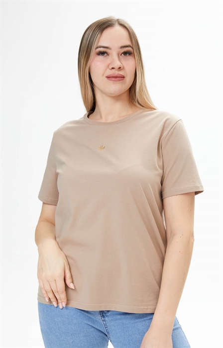 Блузка текстильная Модель: F7331-8 Пол: женский Цвет: бежевый Рисунок: без рисунка - фото 83897