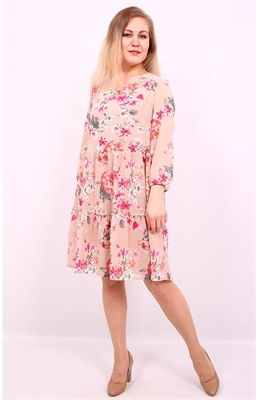 Платье текстильное Модель: ш3761 Пол: женский Цвет: бежевый Рисунок: цветы