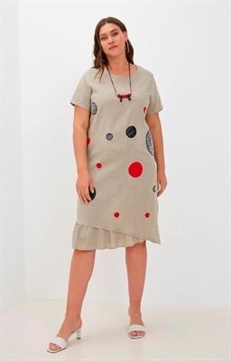 Платье текстильное Модель: F9328-0 Пол: женский Цвет: льняной Рисунок: горох