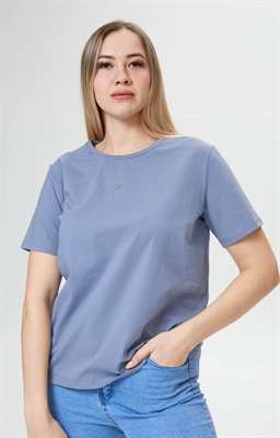 Блузка текстильная Модель: F7331-8 Пол: женский Цвет: джинсовый Рисунок: без рисунка